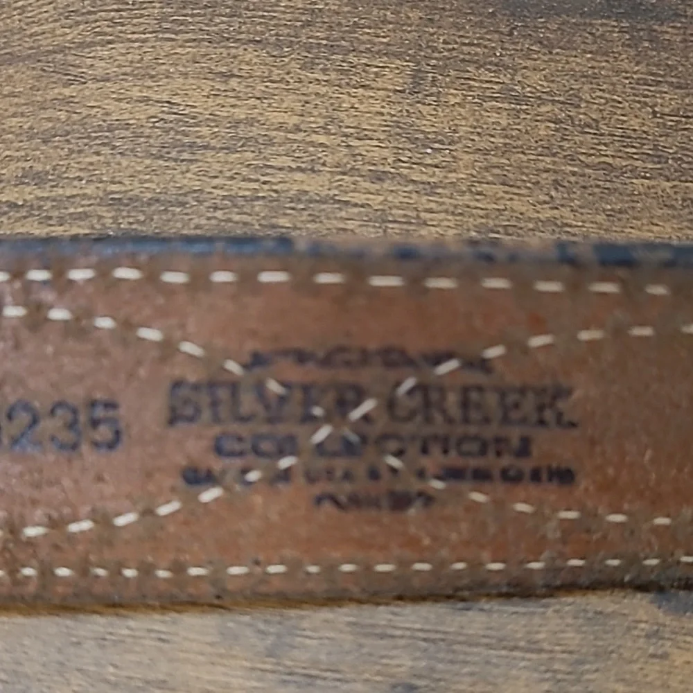 Silver Creek Dark Brown Leather Belt with Silver Hardware size 34